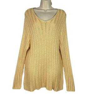 Talbots‎ Heavy Chunky Sweater Open Knit Womens Yellow Scoop Neck Longline